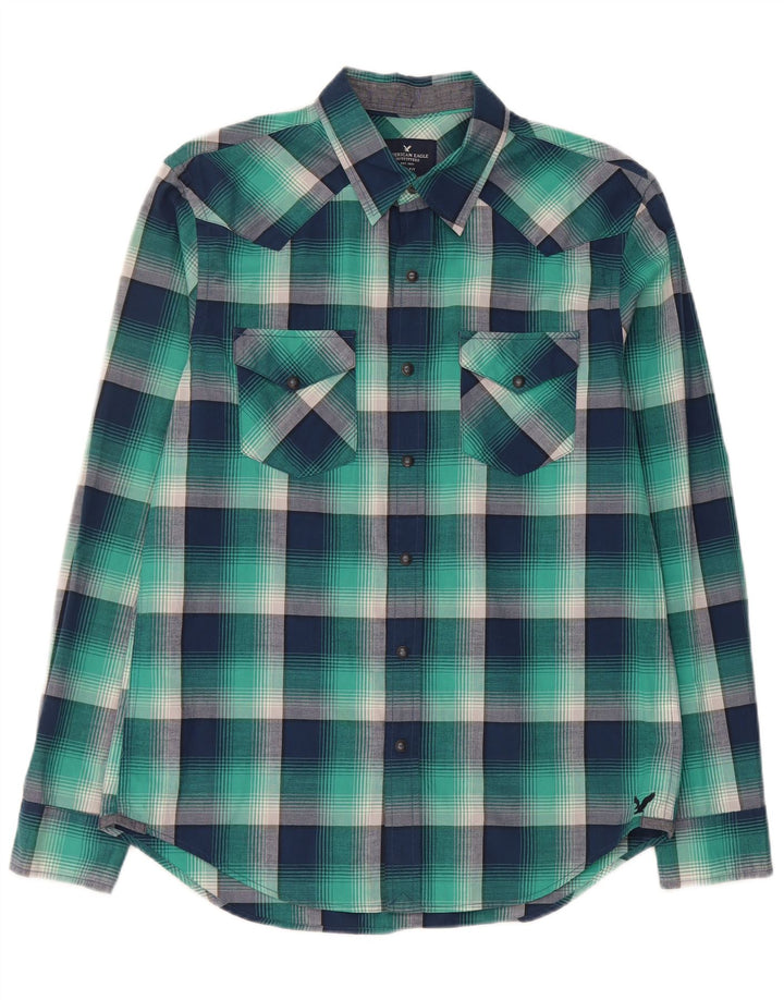 American Eagle Outfitters Herre Slim Fit skjorte Medium marineblå ternet bomuld