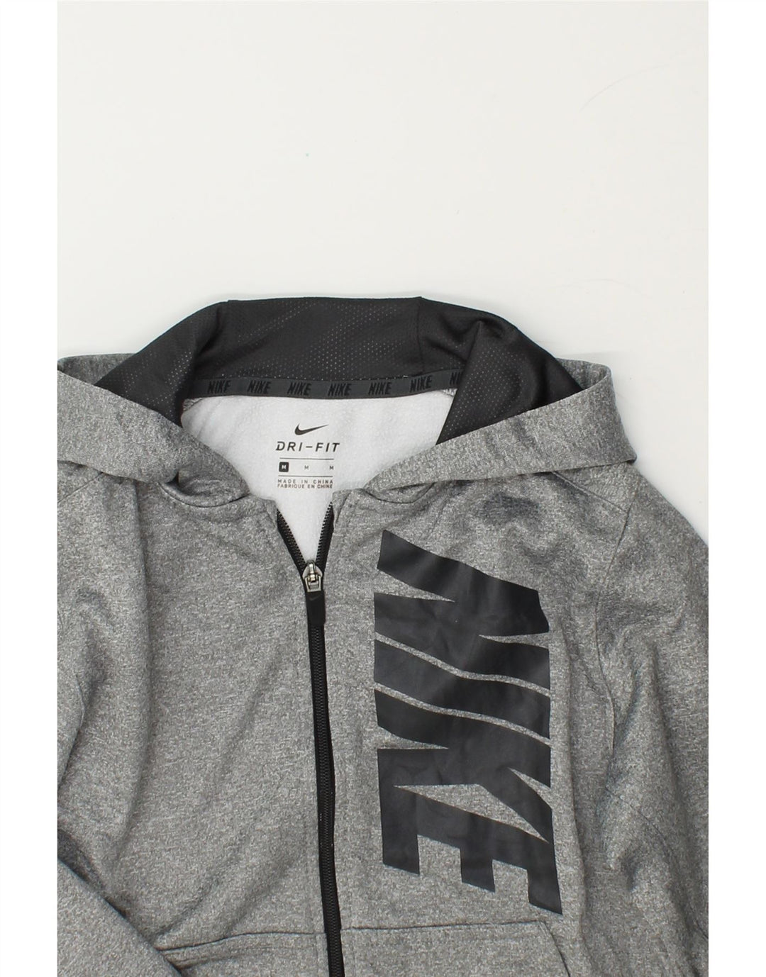 NIKE Boys Dri Fit Graphic Zip Hoodie Sweater 10-11 Years Medium Grey Vintage Nike and Second-Hand Nike from Messina Hembry 