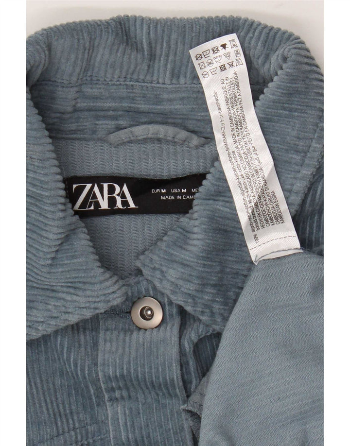 Zara Dame Oversized Corduroy Shirt UK 14 Medium Blue Cotton
