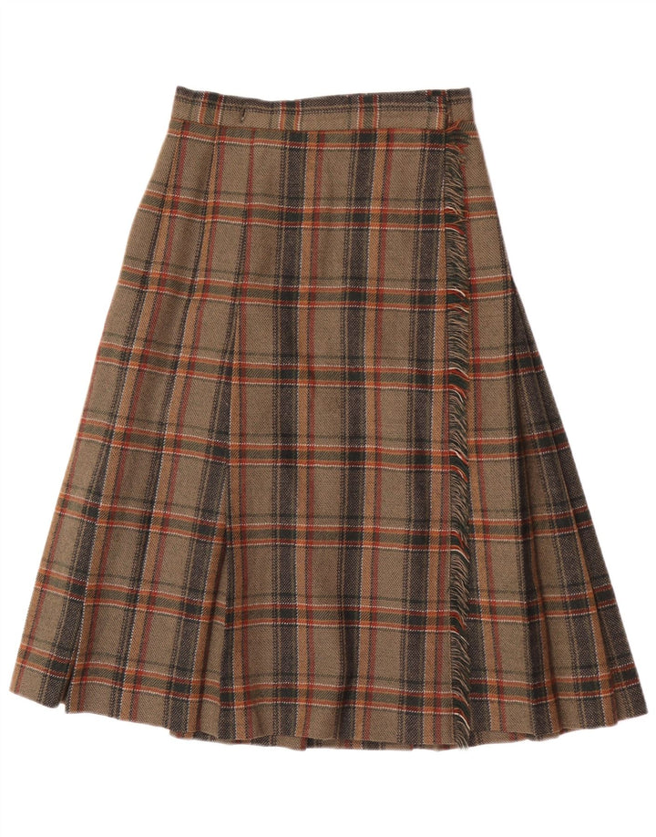 Vintage Dame Midi Wrap Nederdel IT 40 Small W24 Brun Plaid Uld