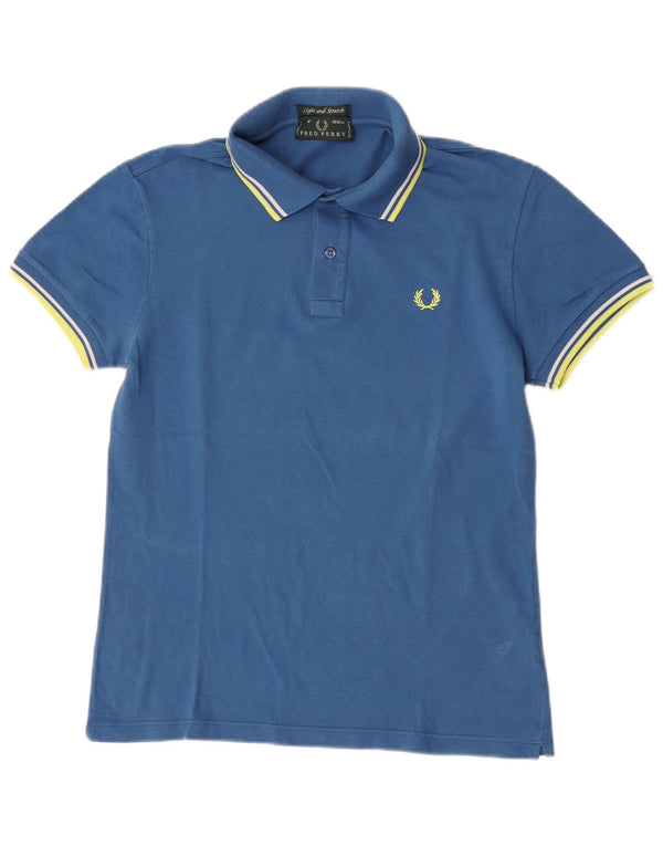 Fred Perry Mens Light and Stretch Polo Shirt Medium Blue Striped Cotton
