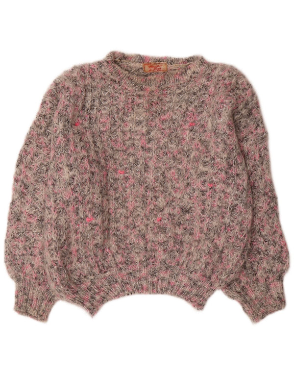 Vintage Dame Boat Neck Jumper Sweater UK 18 XL Grå Flecked