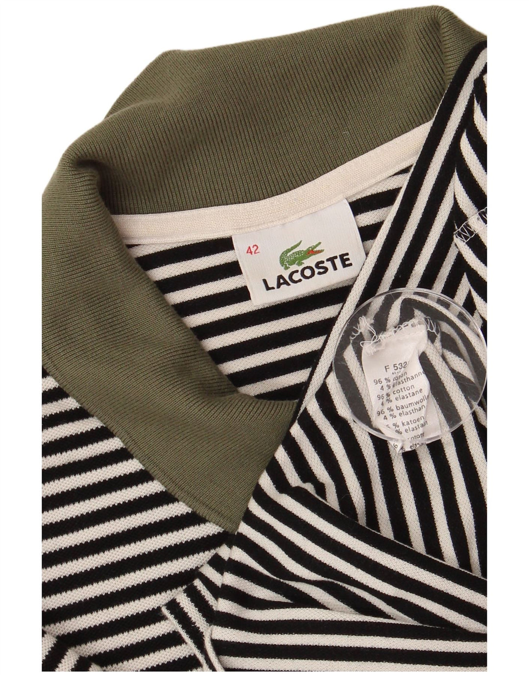 Lacoste Dame Polo Shirt Størrelse 42 Stor Sort Stribet Bomuld