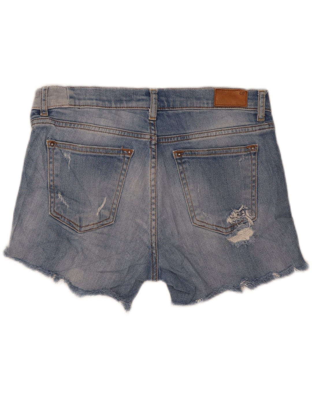 Zara Dame Mid Rise Distressed Relaxed Fit denimshorts Medium W30 Blå