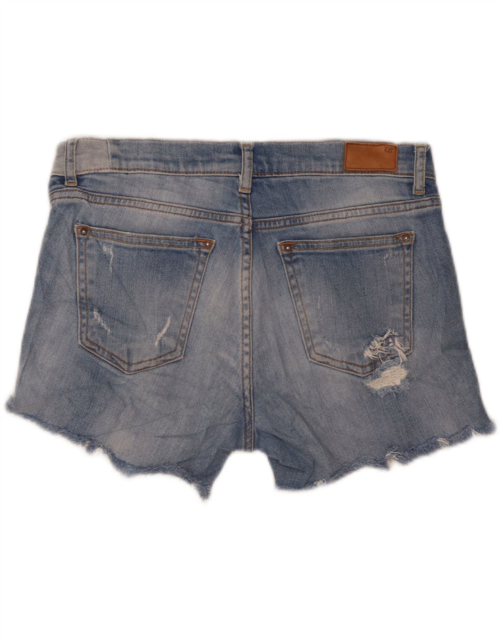 Zara Dame Mid Rise Distressed Relaxed Fit denimshorts Medium W30 Blå