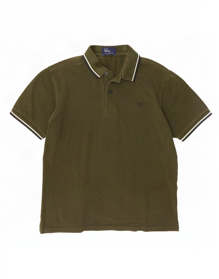 Fred Perry herre poloskjorte stor kaki stribet bomuld
