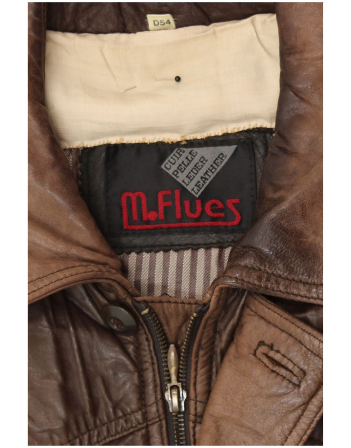 Vintage Herre Bomber Læderjakke IT 54 2XL Brun Læder Retro