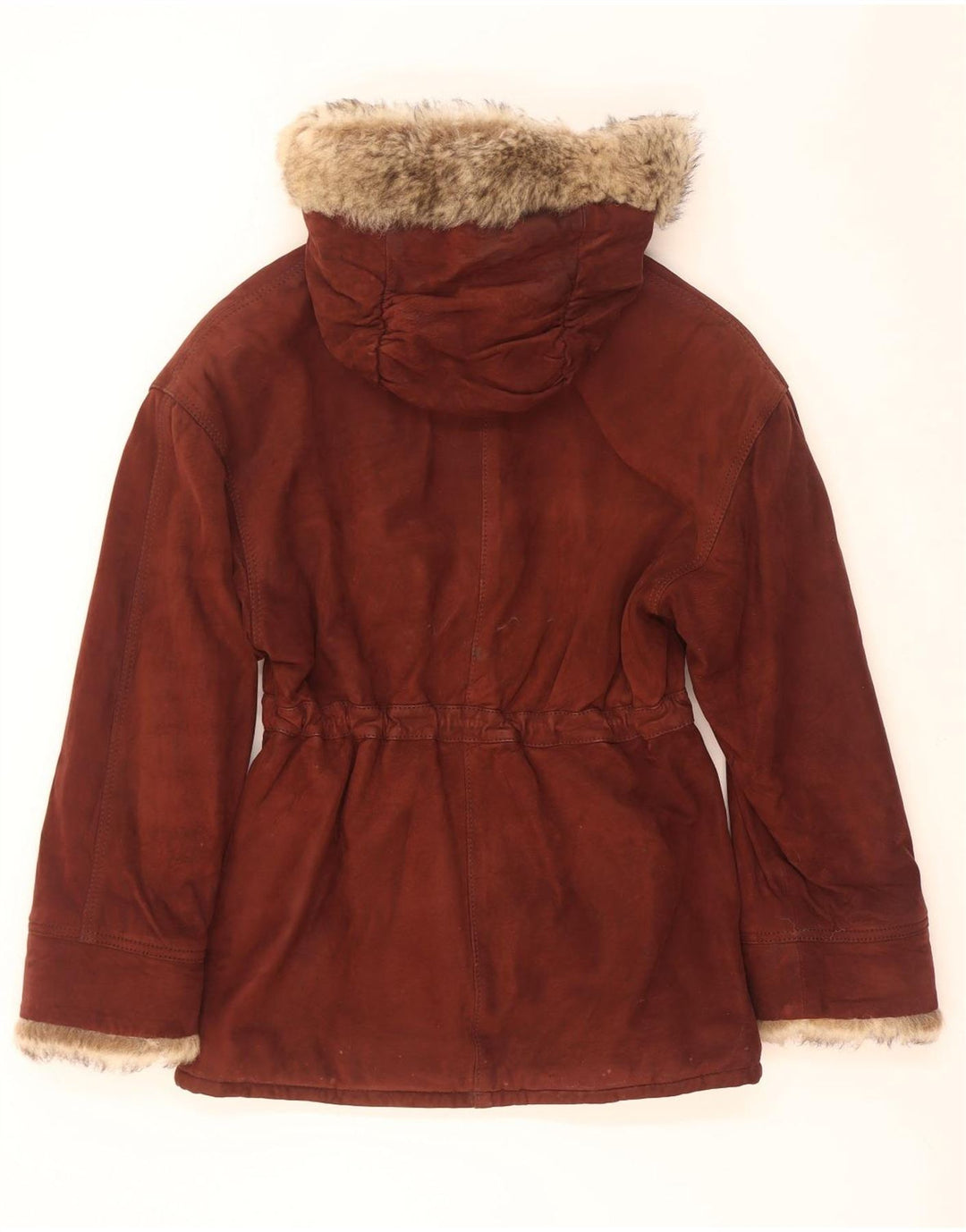 Vintage dame hætte ruskindsjakke IT 42 medium brunt læder