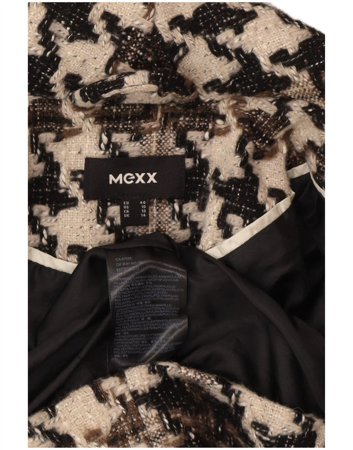 Mexx Dame Overfrakke UK 14 Stor sort Houndstooth Uld