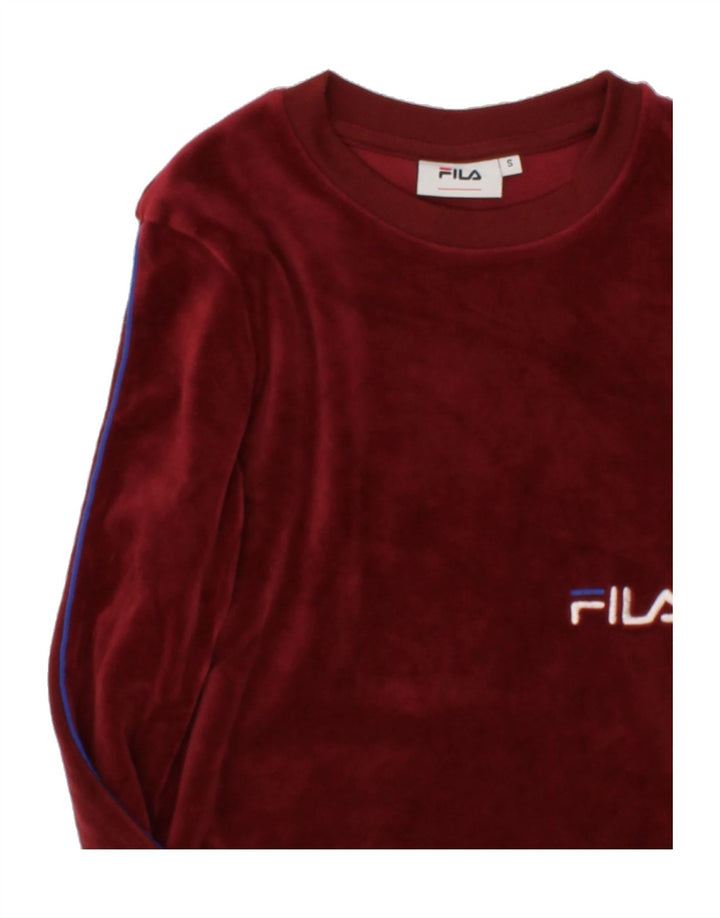 FILA Womens Velour Crop Sweatshirt Jumper UK 10 Small Burgundy Polyester Vintage Fila and Second-Hand Fila from Messina Hembry 