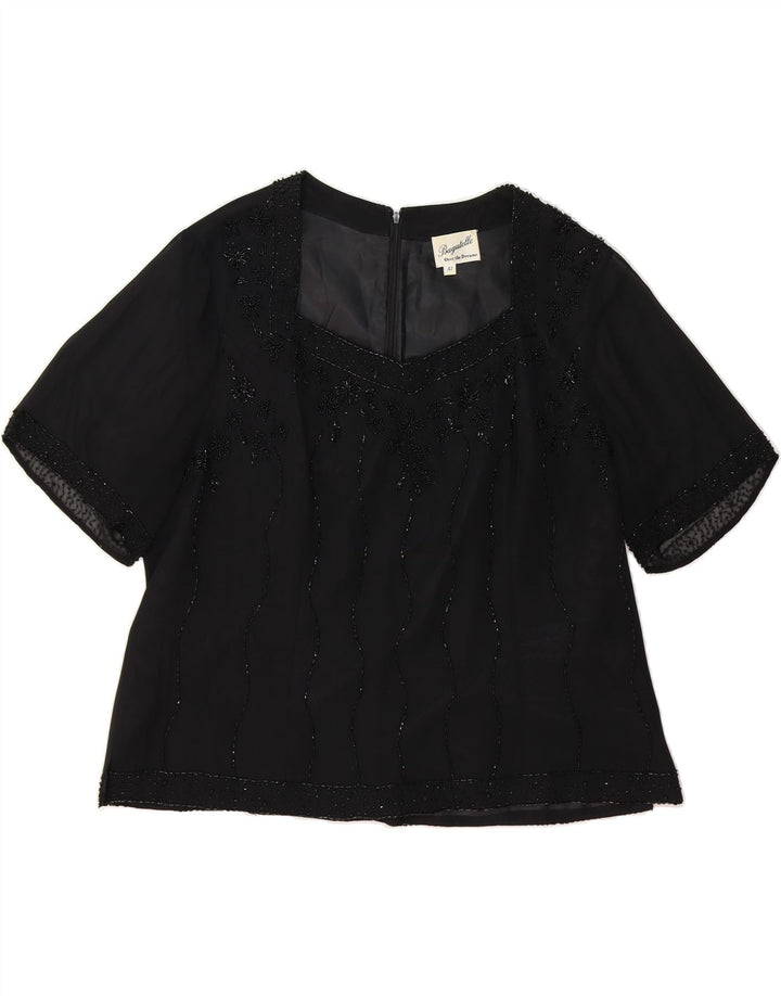 VINTAGE Womens Blouse Top UK 14 Medium Black Acetate Vintage Vintage and Second-Hand Vintage from Messina Hembry 