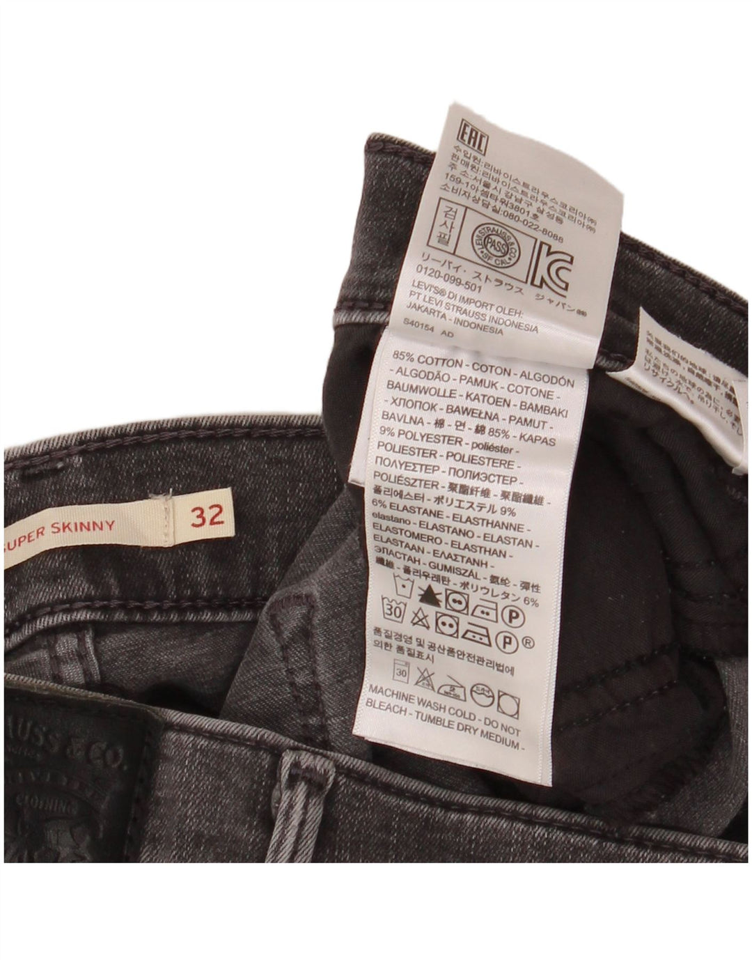 LEVI'S Dame 710 Super Skinny Jeans W32 L30 Grå Bomuld