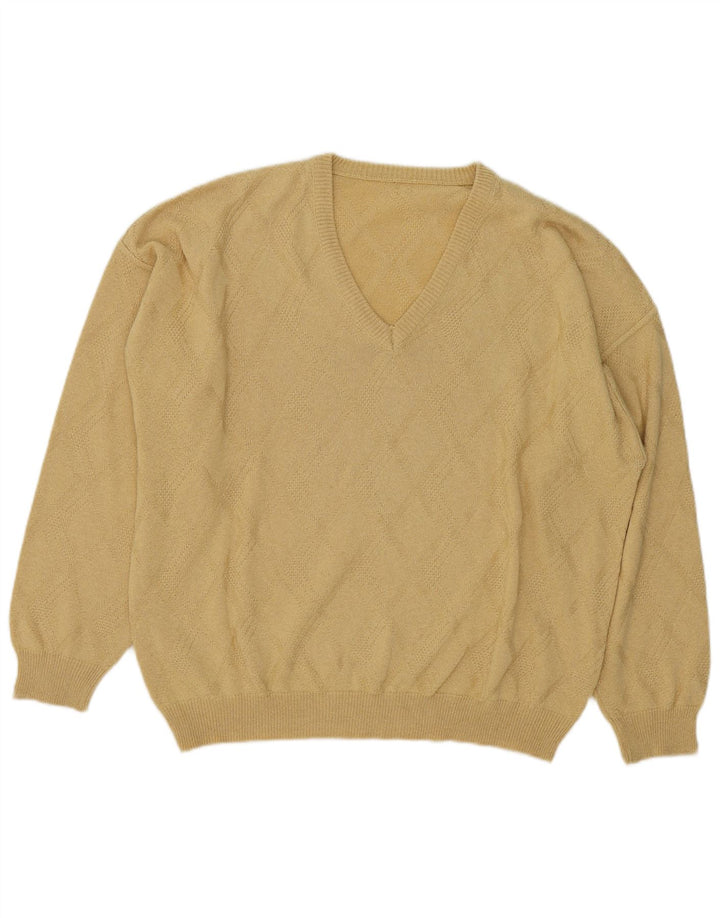 VINTAGE Herre V-hals sweater XL Gul Argyle/Diamond