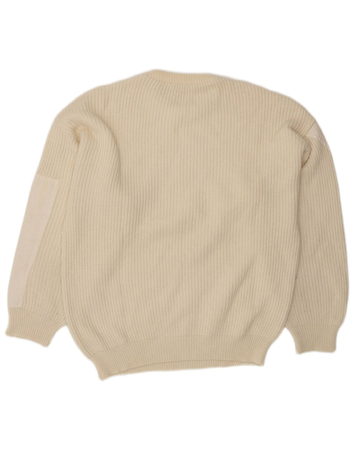 Vintage herre rund hals sweater stor beige colourblock uld