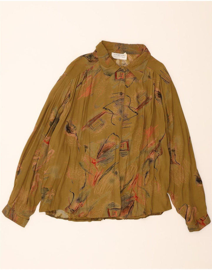 PERCEPTIONS Womens Abstract Pattern Shirt Blouse UK 18 XL Khaki Viscose Vintage Perceptions and Second-Hand Perceptions from Messina Hembry 