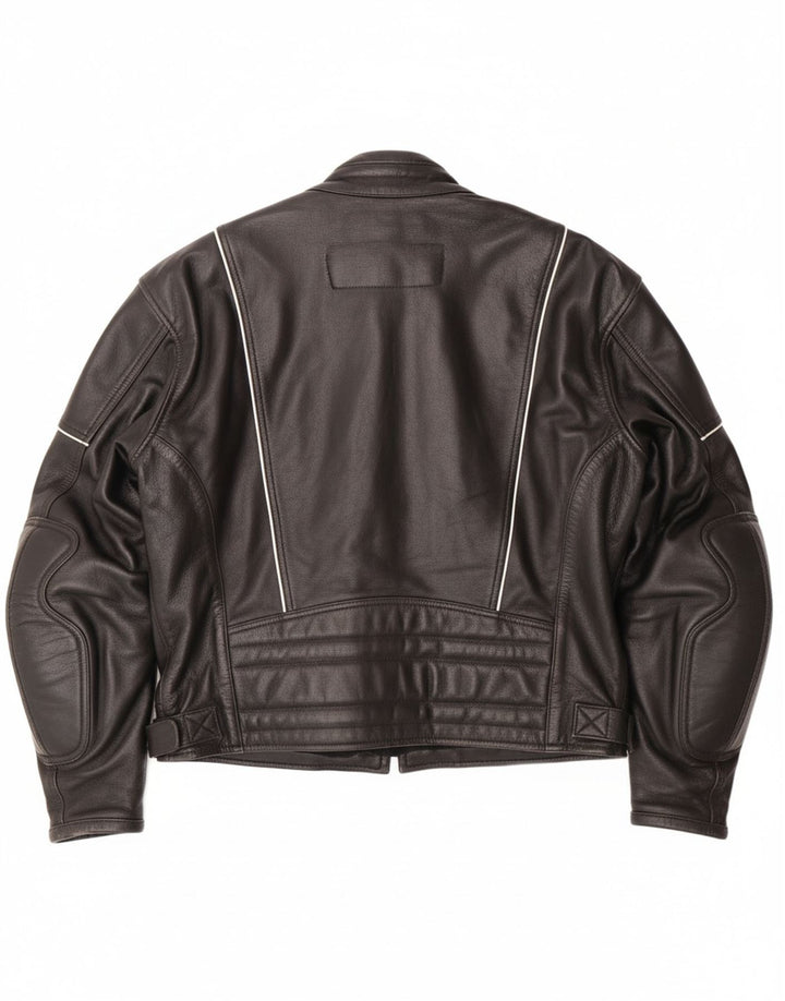 VINTAGE Herre Læder Racer Jakke UK 46 3XL Sort Læder