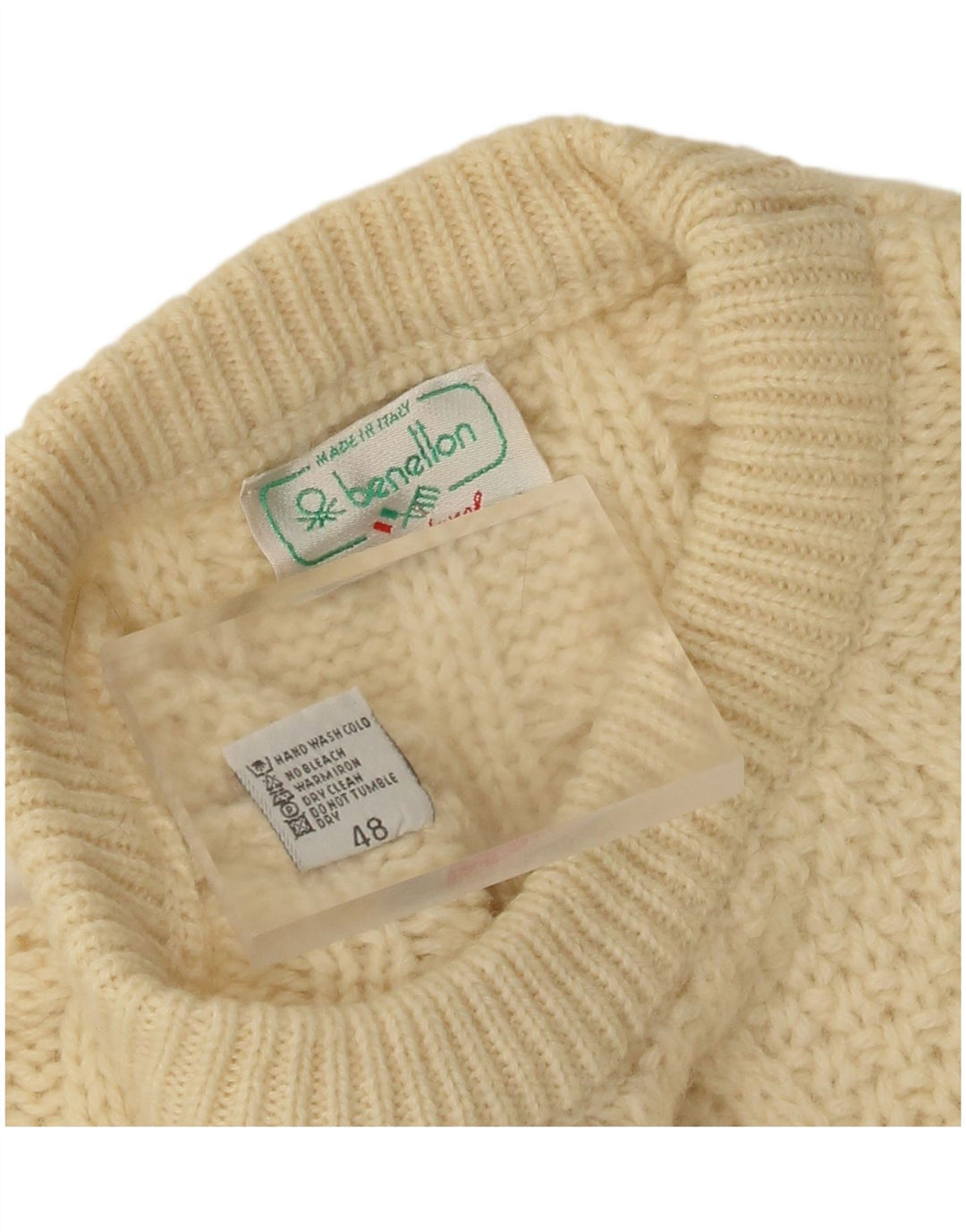 Benetton Herre Crew Neck Jumper Sweater IT 48 Medium Beige Uld