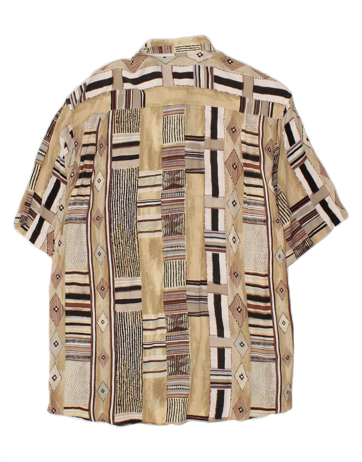 VINTAGE Mens Short Sleeve Shirt Medium Beige Argyle/Diamond Vintage Vintage and Second-Hand Vintage from Messina Hembry 