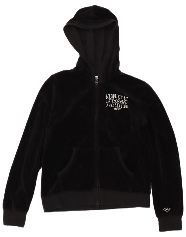 Arena Dame Oversized Grafisk Velour Hættetrøje Sweater UK 6 XS Sort