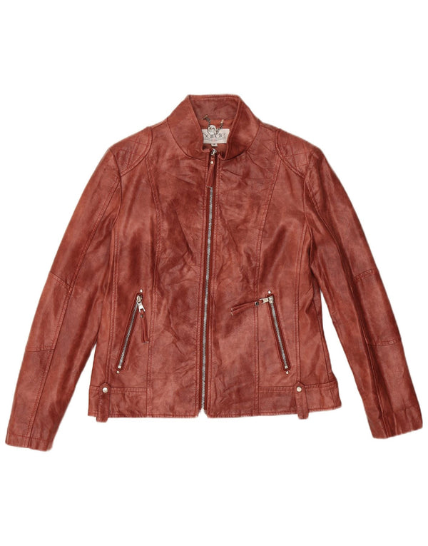 Vintage dame imiteret læderjakke UK 10 Small Bourgogne Polyester