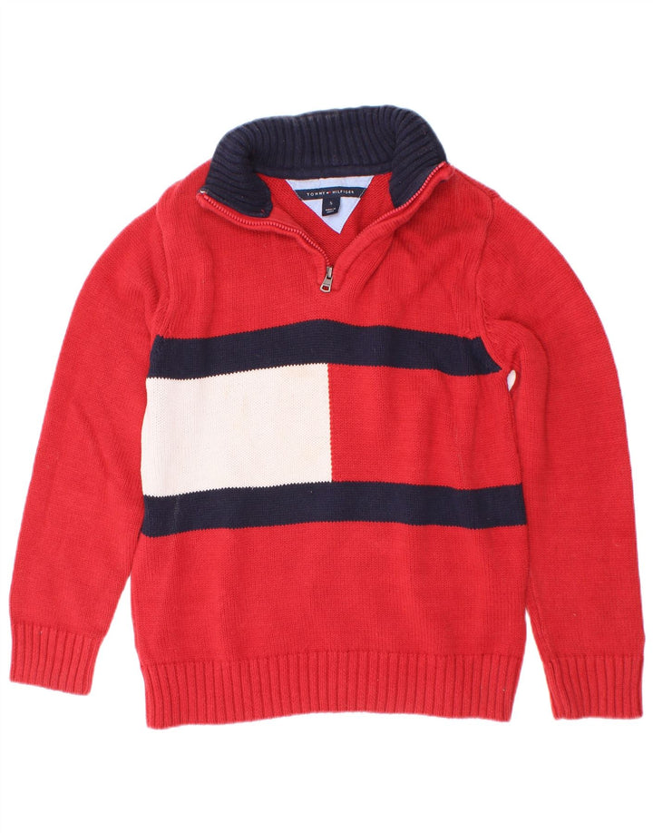 Tommy Hilfiger Boys Zip Neck Sweater 4-5 Years Red Colourblock