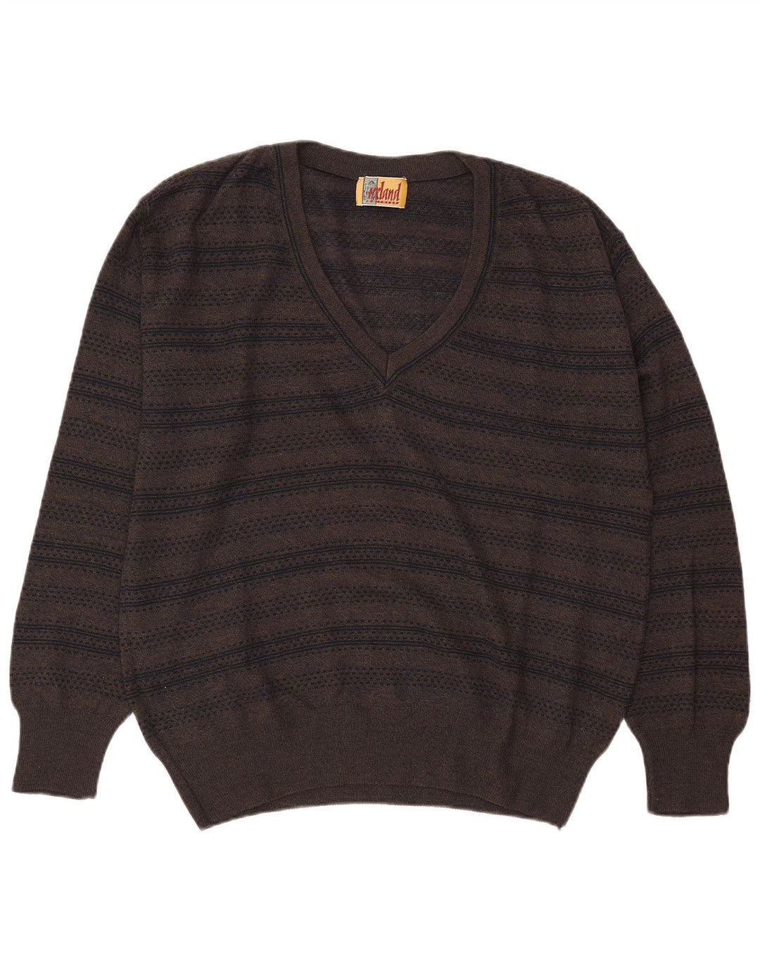 Irland Herre V-hals sweater Stor Khaki stribet uld