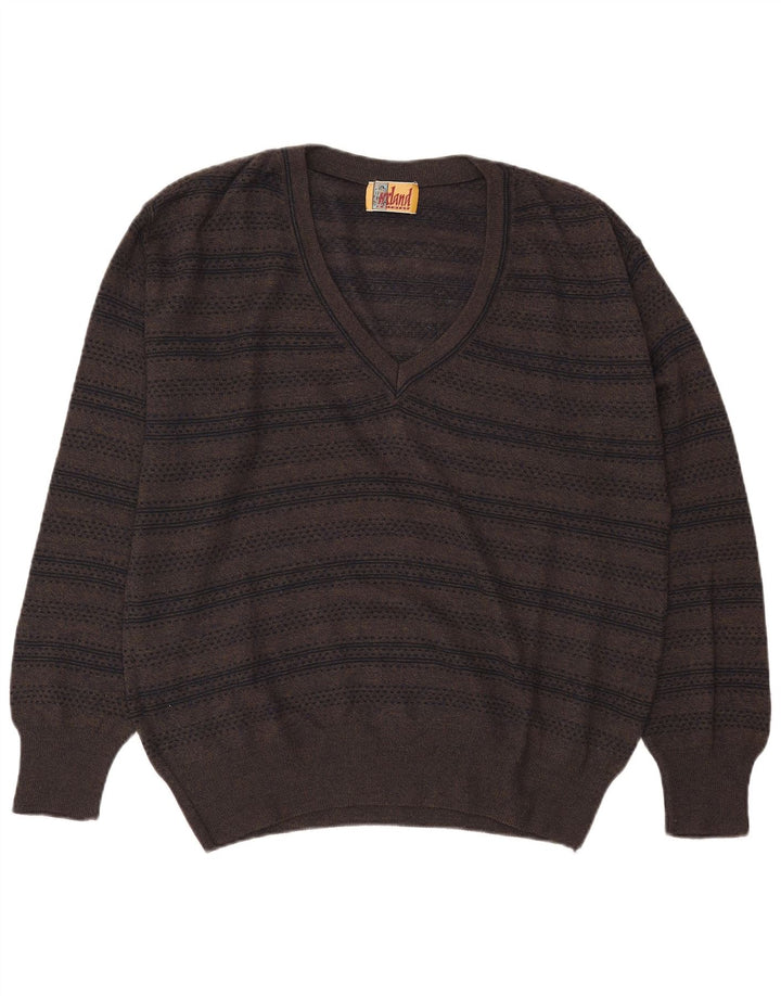 Irland Herre V-hals sweater Stor Khaki stribet uld