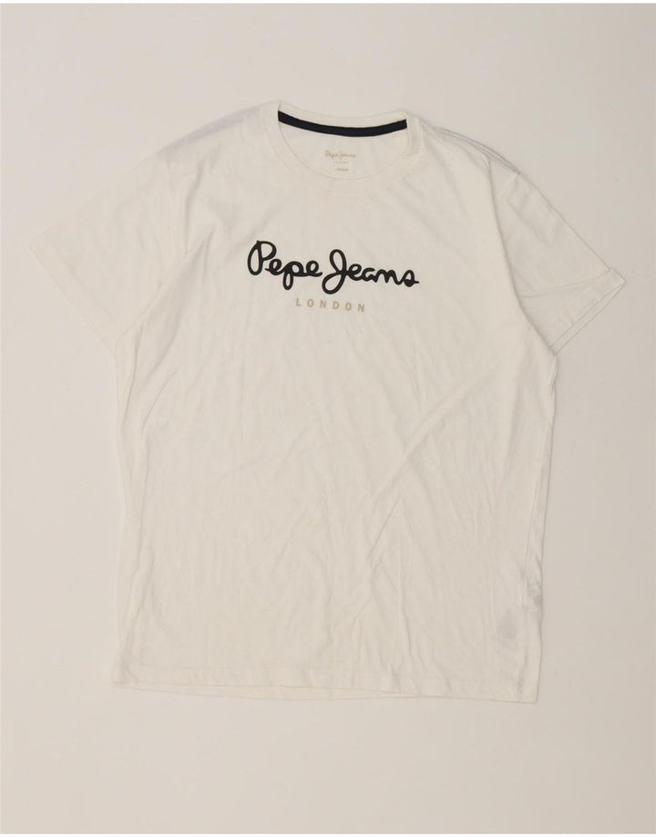 PEPE Jeans Herre Regular Fit Grafisk T-shirt Top Stor hvid bomuld