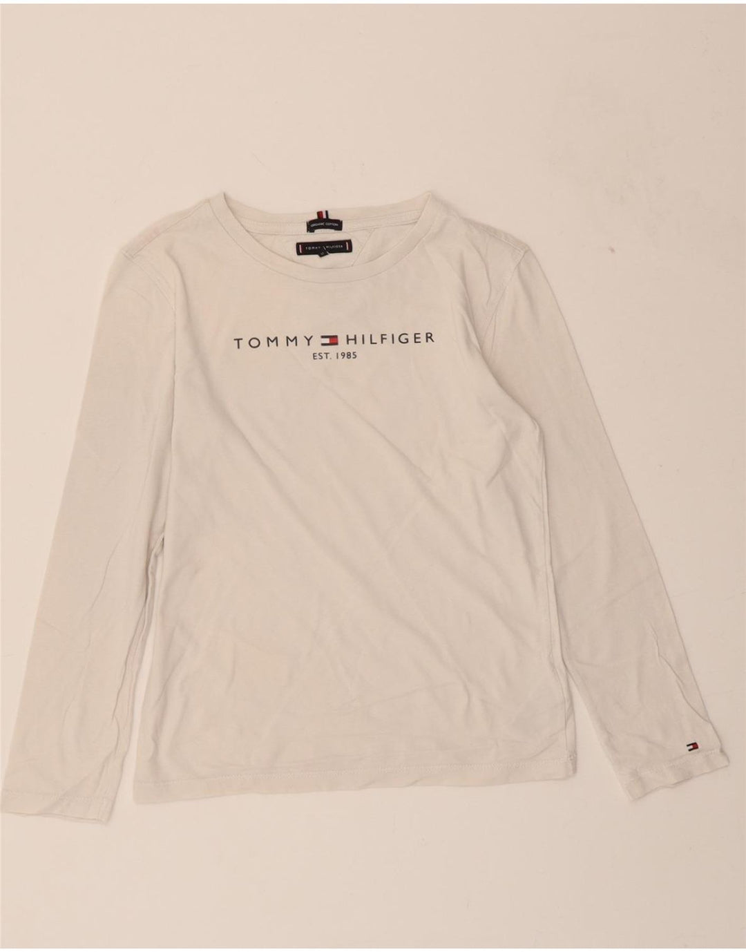 TOMMY HILFIGER Boys Graphic Top Long Sleeve 11-12 Years White Cotton Vintage Tommy Hilfiger and Second-Hand Tommy Hilfiger from Messina Hembry 