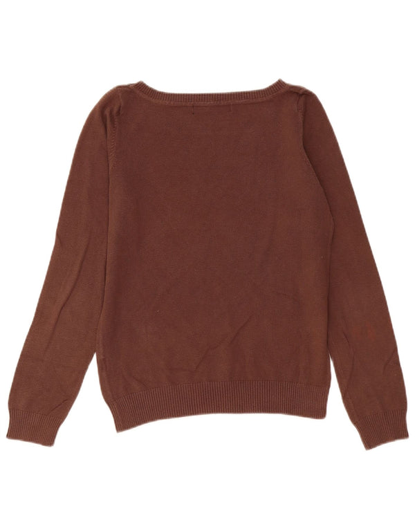 Zara Womens Crop Boat Neck Jumper Sweater UK 14 Large Brown Bomuld