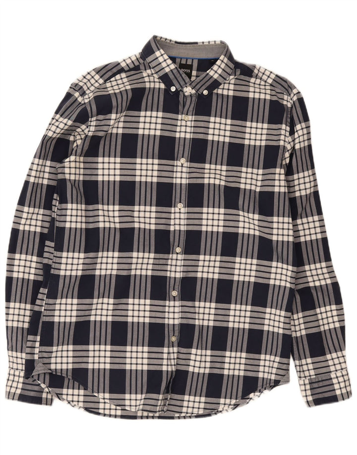 Hugo Boss Herre Slim Fit skjorte XL sort ternet bomuld