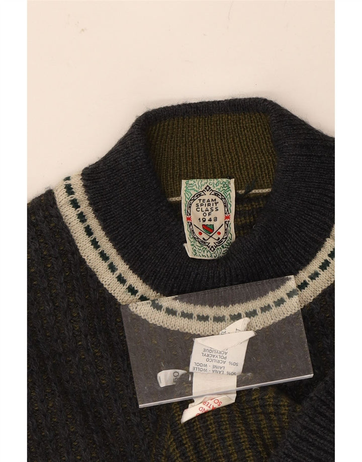 VINTAGE Herre Turtle Neck Jumper Sweater IT 50 Medium Navy Blue Colourblock