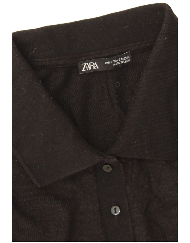 Zara Dame Polo Shirt UK 10 Small Black Viscose