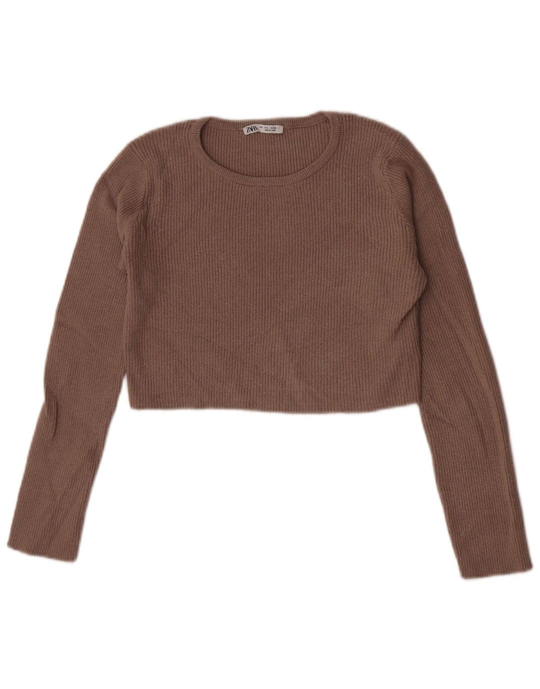 ZARA Womens Crop Top Langærmet UK 14 Stor brun viskose