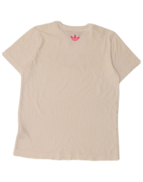 Adidas Dame Grafisk T-Shirt Top UK 12 Medium Hvid Bomuld