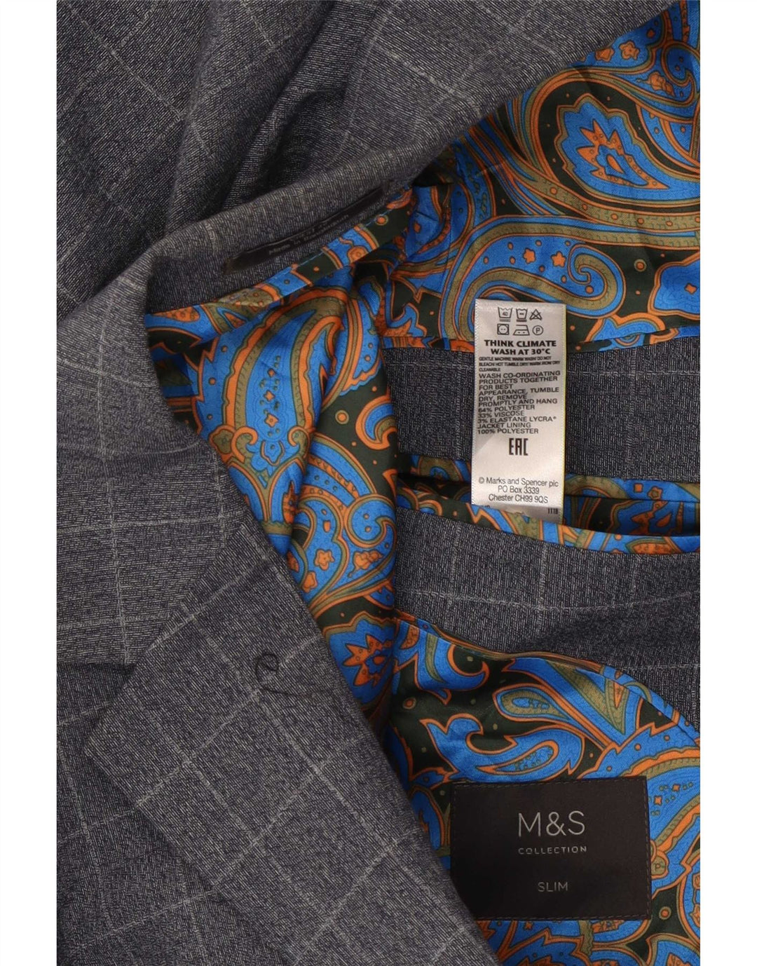 Marks & Spencer Herre 2-knap Slim Blazer Jacket UK 36 Small Blue Check