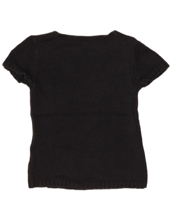 Eddie Bauer Dame Crop Boat Neck Jumper Sweater UK 12 Medium Black