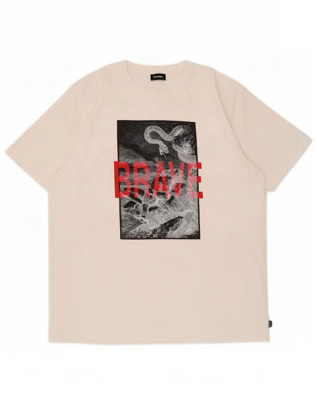 Diesel Herre Grafisk T-Shirt Top Stor Hvid Bomuld