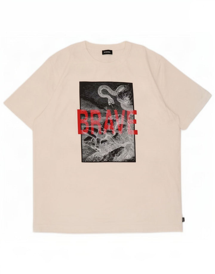 Diesel Herre Grafisk T-Shirt Top Stor Hvid Bomuld