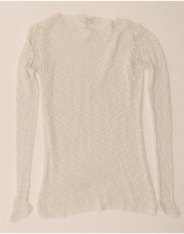 Zara Dame Boat Neck Jumper Sweater UK 14 Large Off White