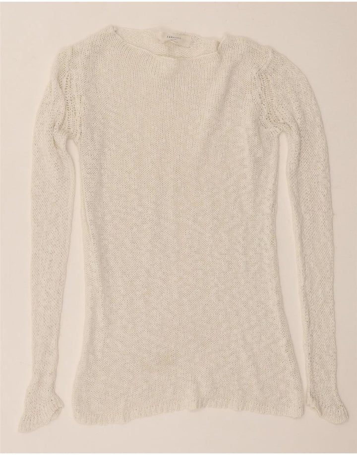 Zara Dame Boat Neck Jumper Sweater UK 14 Large Off White