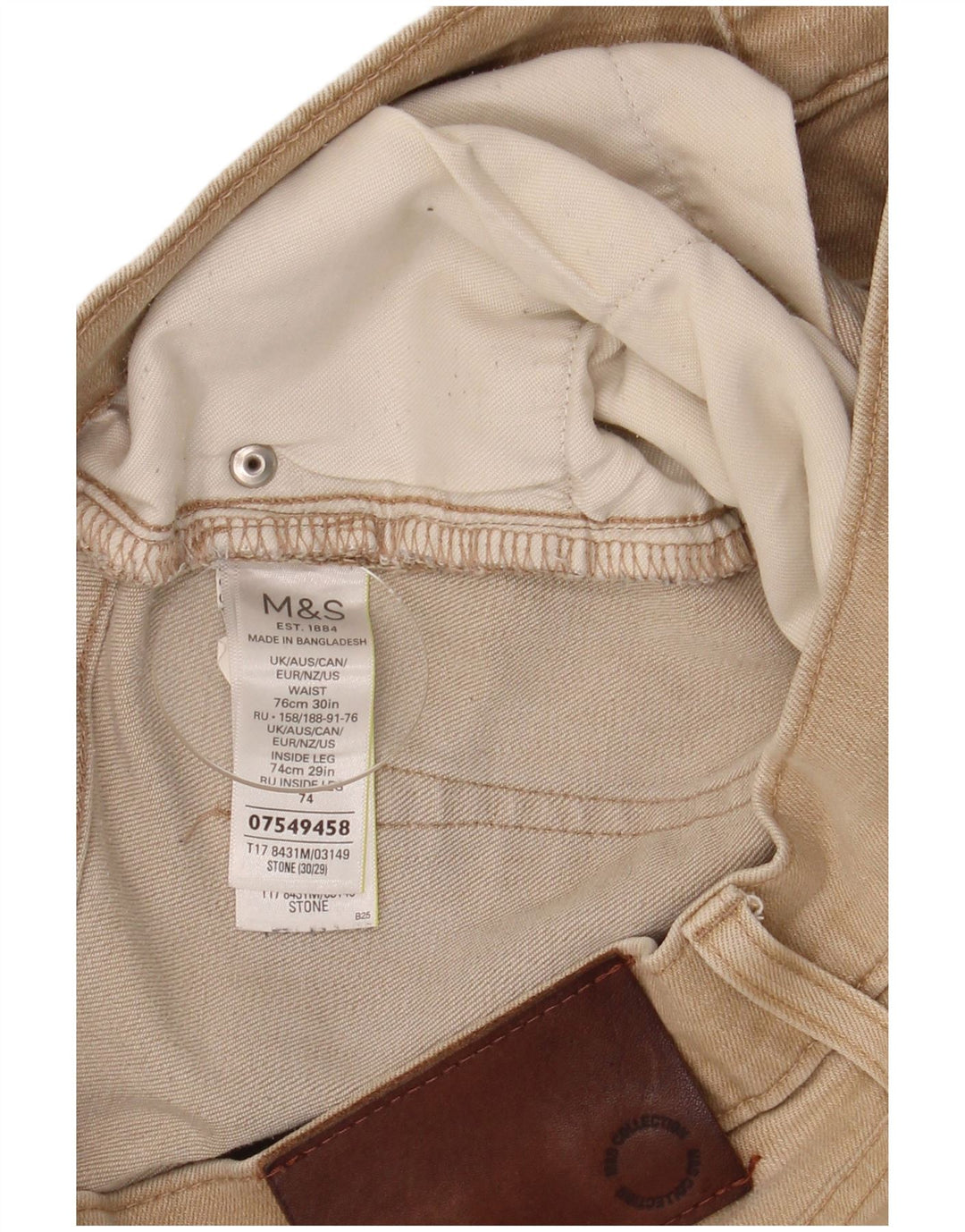 Marks & Spencer Herre Regular Fit Straight Jeans W30 L29 Beige Bomuld