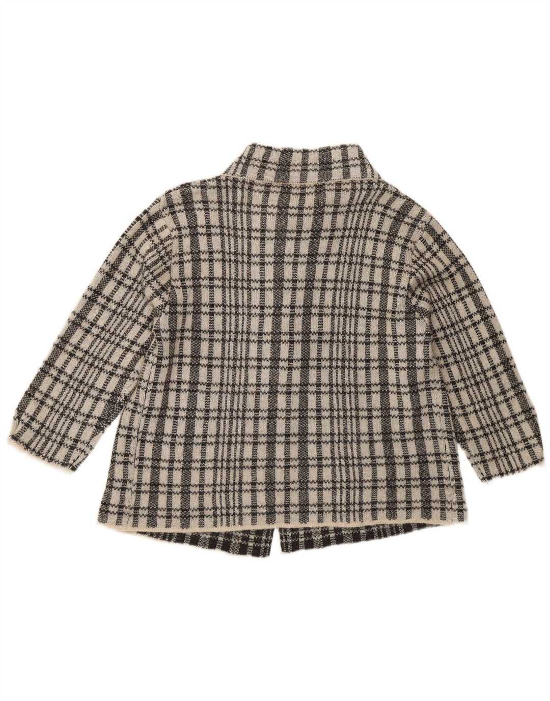 Vintage dame cardigan sweater med 3/4 ærmer UK 12 Medium Blue Check