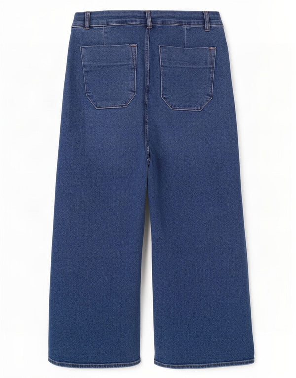 Zara Dame Jeans med høj talje og brede ben EU 42 Large W32 L27 Blå