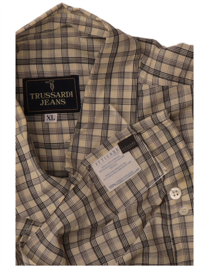 TRUSSARDI JEANS Herre Ittierre skjorte XL Grå ternet bomuld