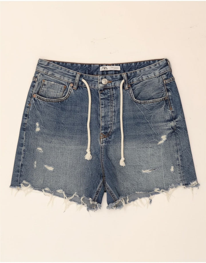 Zara Womens Distressed Denim Shorts EU 42 Large W32 Blue Cotton