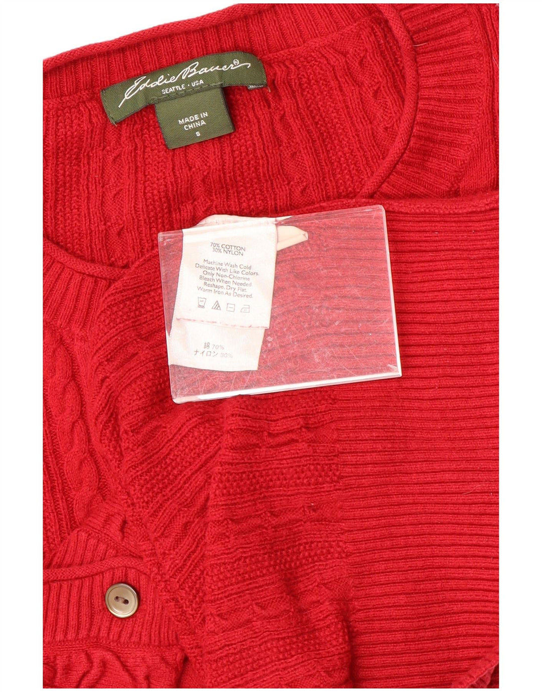 EDDIE BAUER Dame Cardigan Sweater UK 10 Lille Rød Bomuld