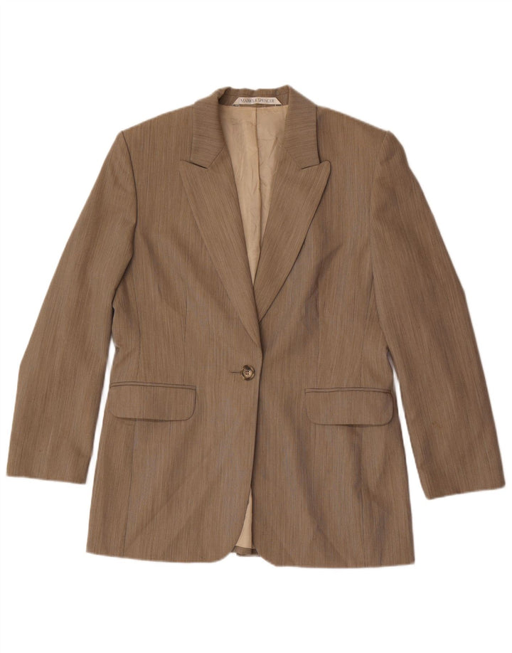 Marks & Spencer Dame 1 Knap Blazer Jakke UK 14 Stor Brun Ny Uld