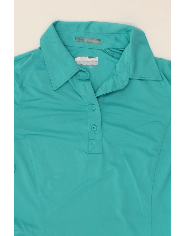 COLUMBIA Womens Polo Shirt UK 14 Medium Turquoise Polyester Vintage Columbia and Second-Hand Columbia from Messina Hembry 