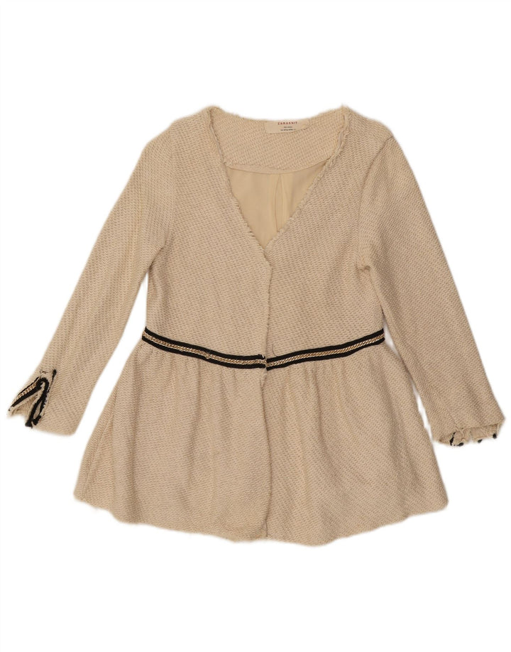 Zara Womens Open Blazer Jacket UK 12 Medium Beige Bomuld